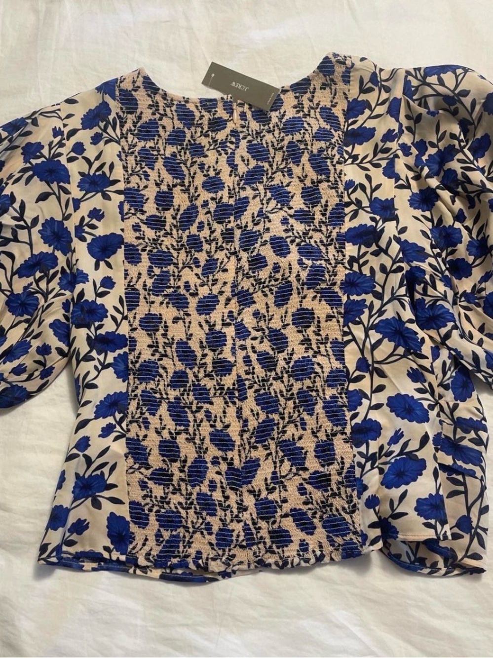 J.Crew  Blue Floral Smocked Front Women's Top